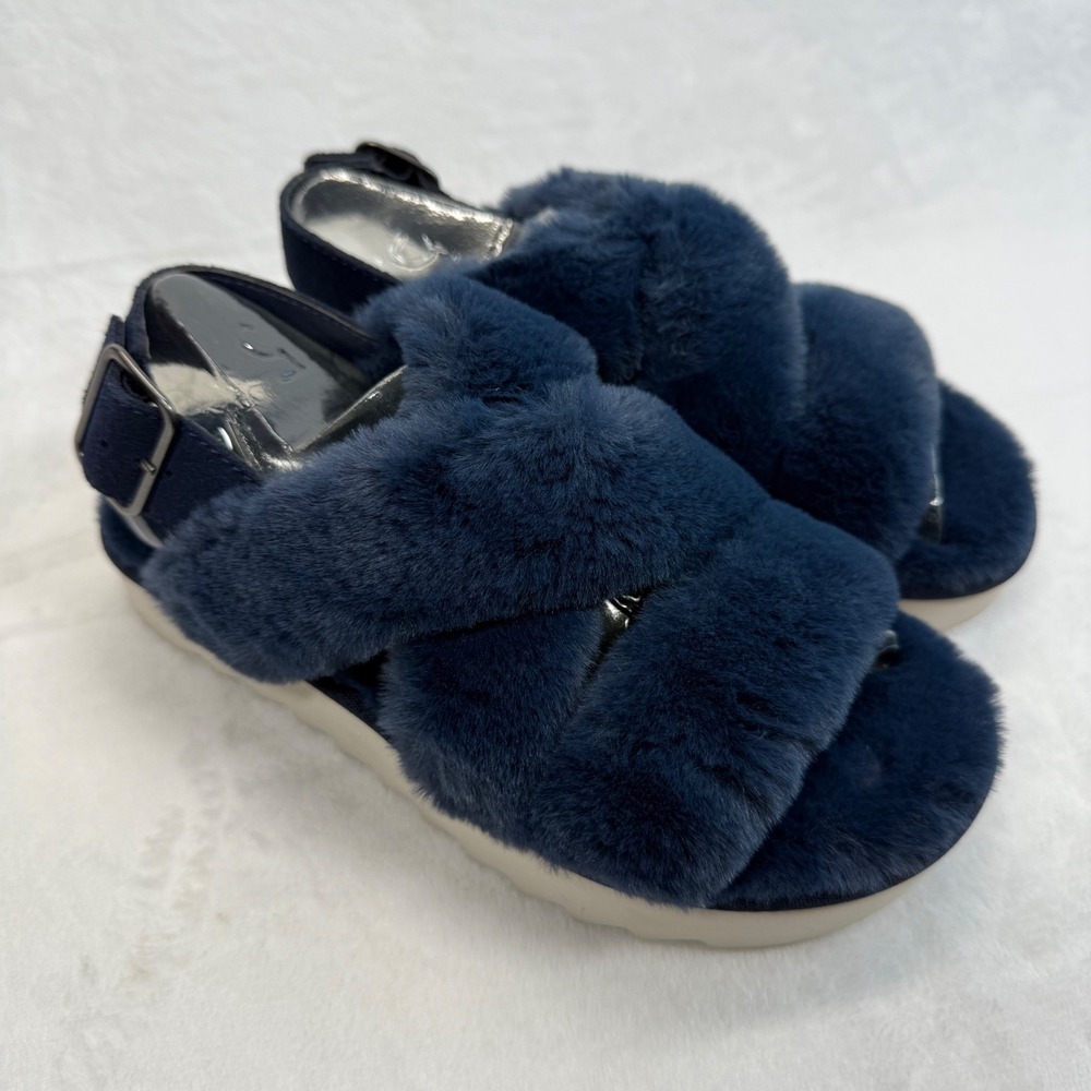 Koolaburra by UGG Fuzz-ee Sandals Adjustable‎ Insignia Blue Furry Size 5